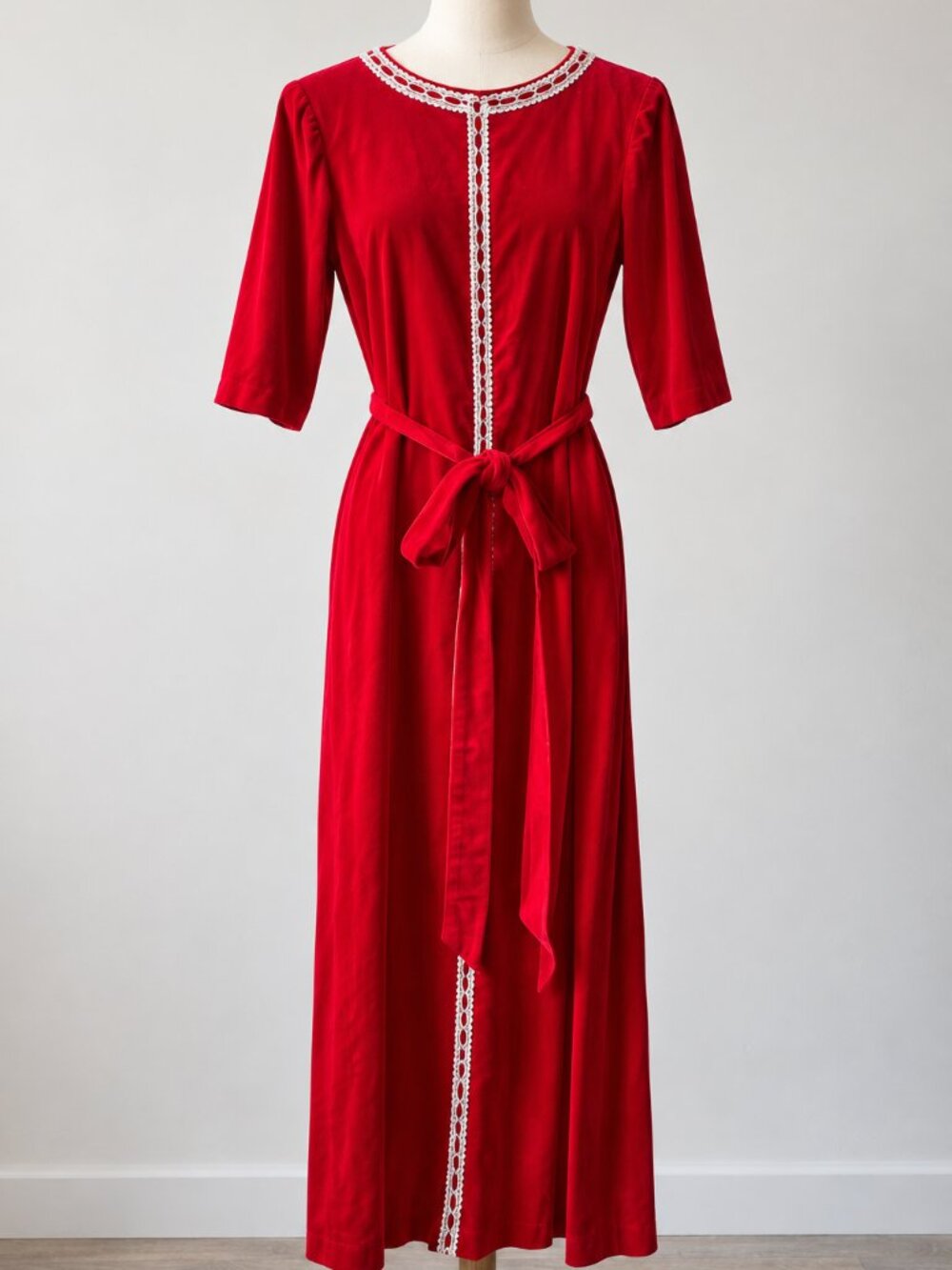 Vintage Red Velvet Caftan Maxi Dress MEDIUM